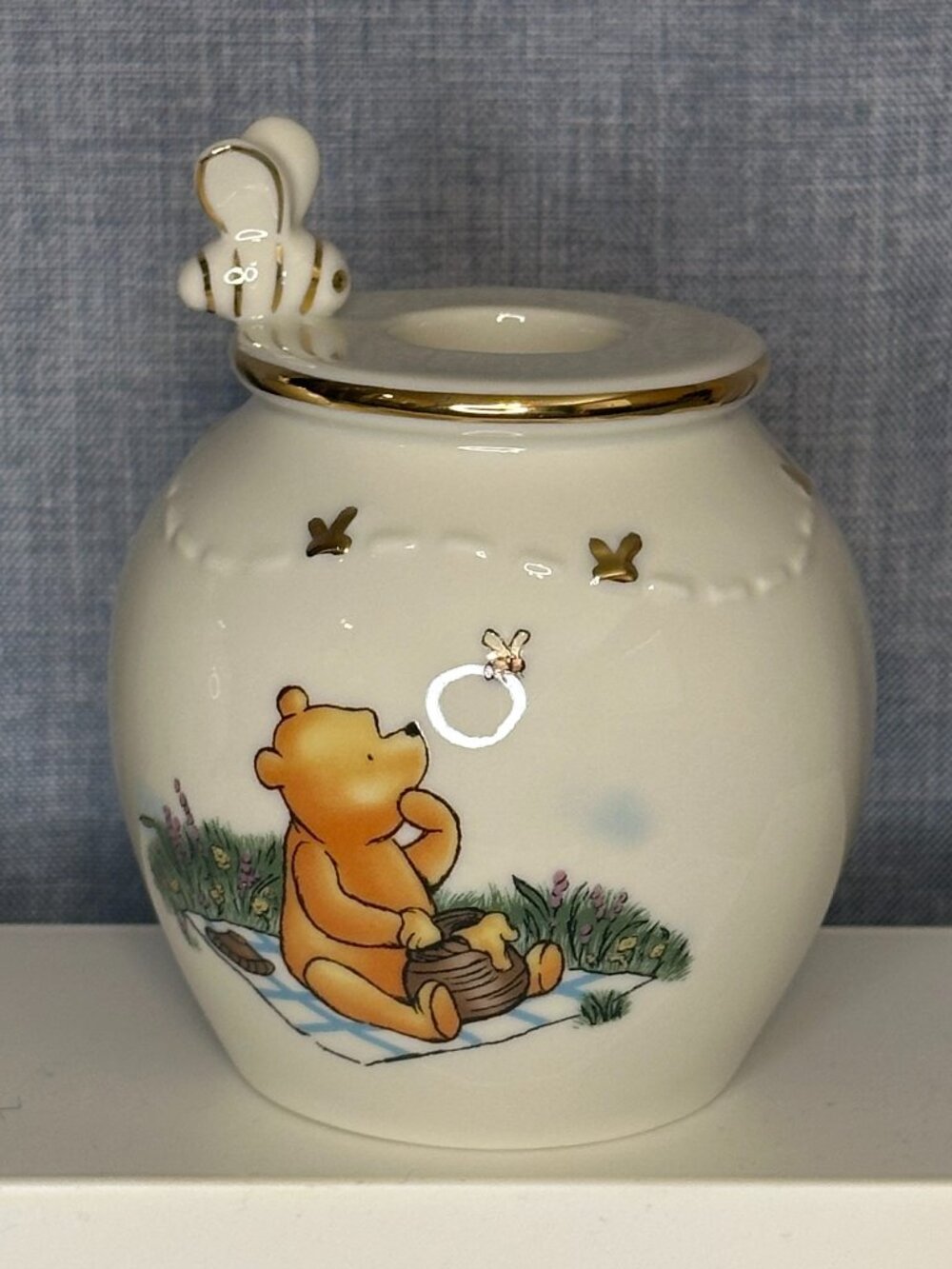 24 kt LENOX WINNIE THE POOH HONEY POT CANDLESTICKS set Disney Classic COA - Picture 4 of 16